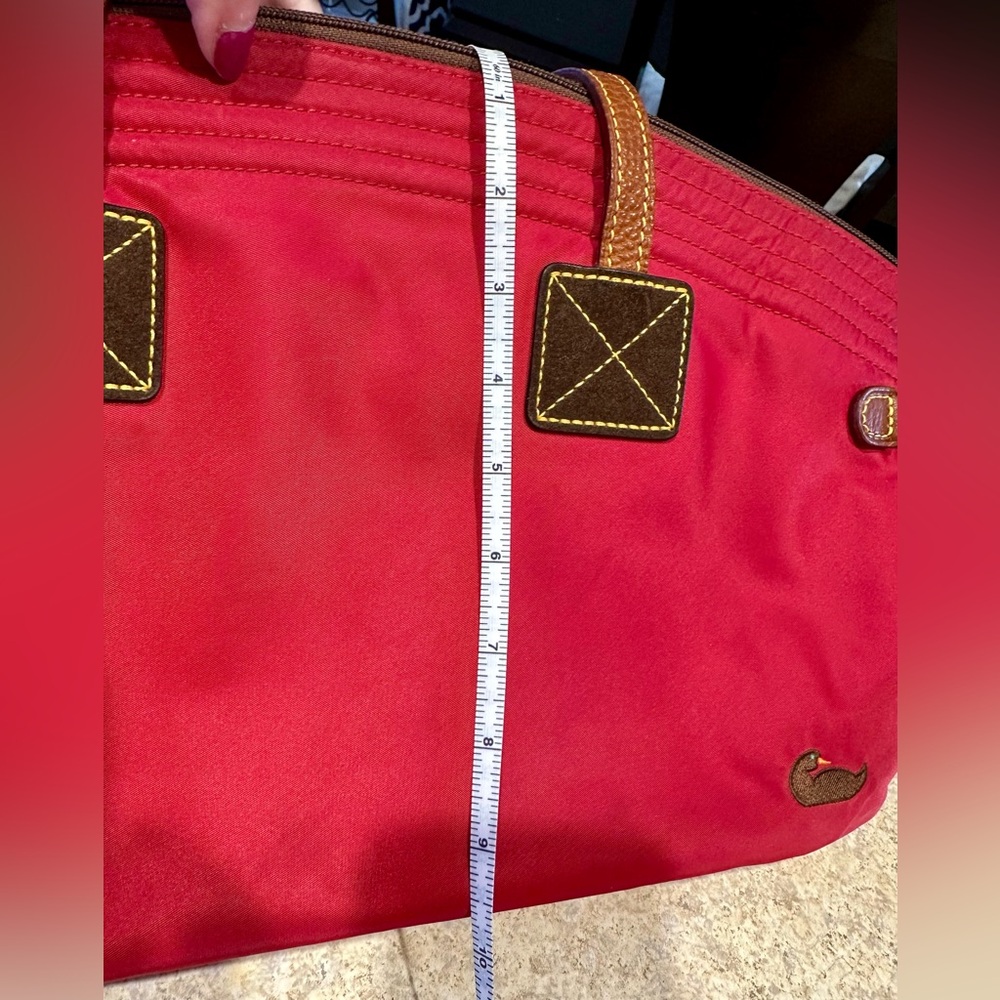 Vintage Dooney & Bourke Victoria Nylon Tote, Red w/ hot pink interior, leather - Picture 13 of 16